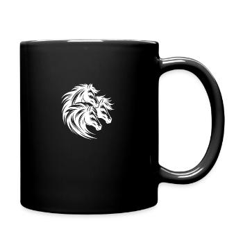 Three horses' heads with elegant wild mane - Full Colour Mug - black - Right