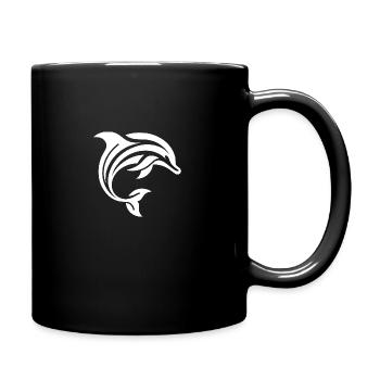 Taucher Tribal Tattoo Style Delfin im Sprung - Tasse einfarbig - Schwarz - Rechts