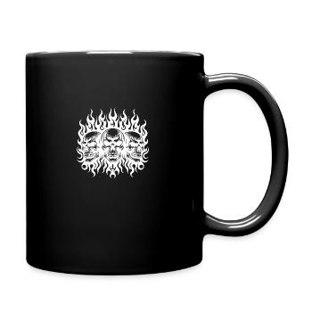 Flammes Tribales Tatouage Trois Crânes Souriants - Mug uni - noir - Droite