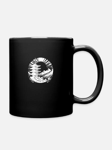 Asian Pagoda Yoga Art Motif with Temple - Full Colour Mug - black