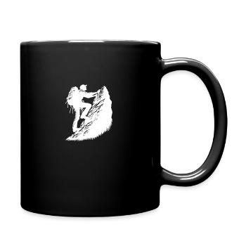 Man climbing on mountain top rocks - Full Colour Mug - black - Right