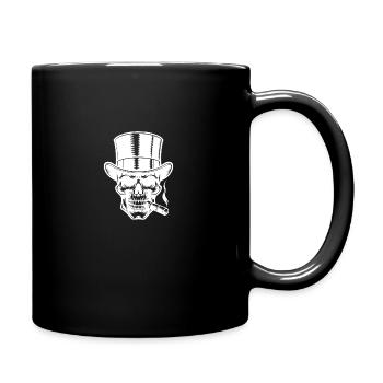 Elegant and sinister skull cigar tattoo style - Full Colour Mug - black - Right