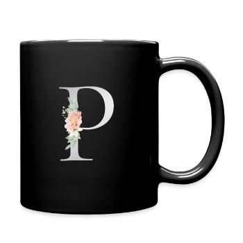 Customizable Monogram P Floral - Full Colour Mug - black - Right