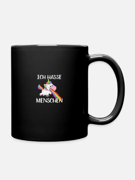 Ich hasse Menschen kotzendes Einhorn Geschenk - Tasse einfarbig - Schwarz