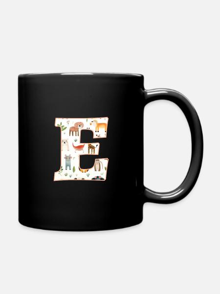 Buchstabe E, Monogramm, Tiermuster - Tasse einfarbig - Schwarz