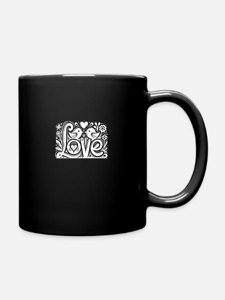 Verliebte Vögel mit Herzen Zeichnung - Tasse einfarbig - Schwarz