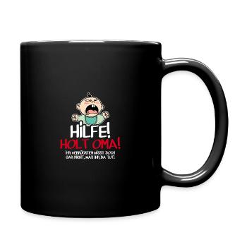 Hilfe Holt Oma Lusiger Baby Spruch Humor Schwanger - Tasse einfarbig - Schwarz - Rechts