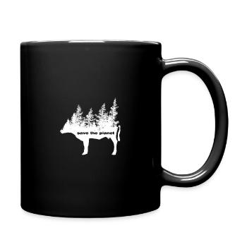 Save the Planet - Vegan Environmental Protection Cow Forest - Full Colour Mug - black - Right