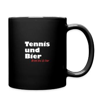 tennis und bier drum bin ich hier weiss - Tasse einfarbig - Schwarz - Rechts