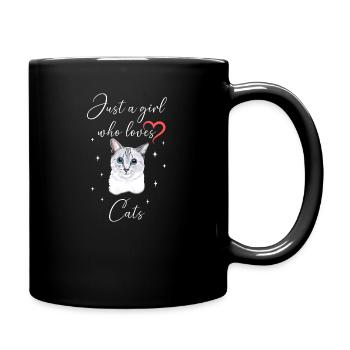 Frau Mädchen Liebe Herz Katze Kätzchen - Tasse einfarbig - Schwarz - Rechts