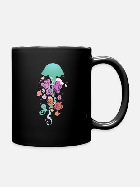 Flower Jellyfish - Full Colour Mug - black