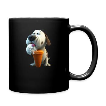Hund mit Eis - Tasse einfarbig - Schwarz - Rechts
