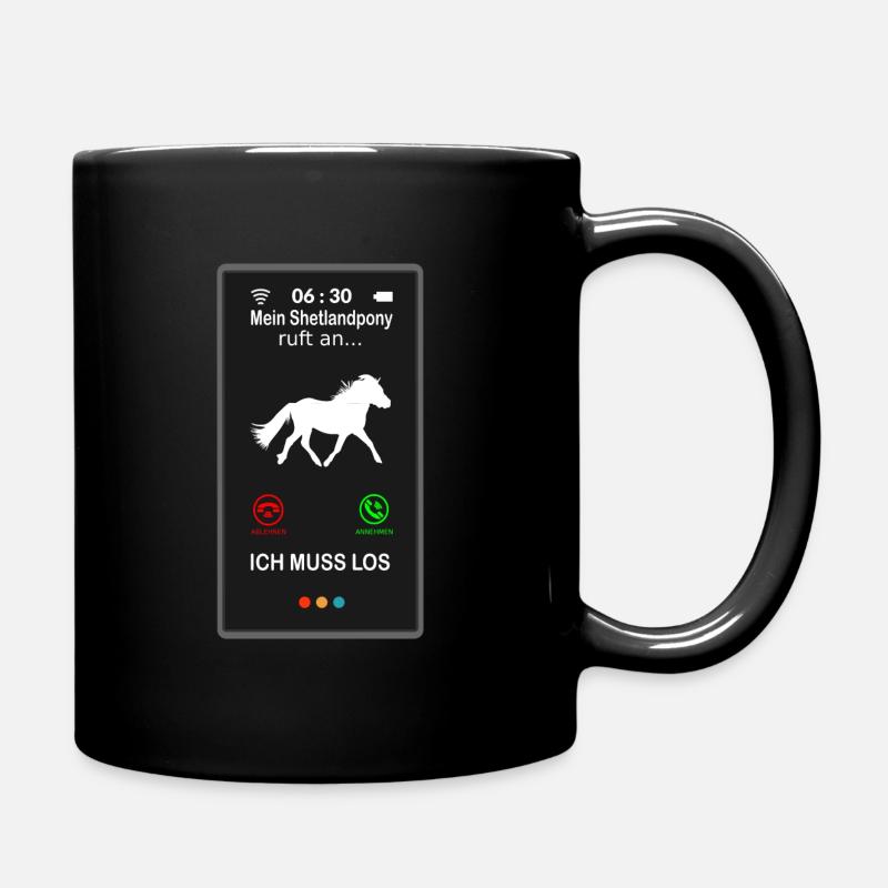 Shetlandpony ruft an Handy Spruch Lustig Witzig - Tasse einfarbig - Schwarz