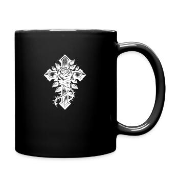 Vieille croix avec une rose avec des épines - Mug uni - noir - Droite