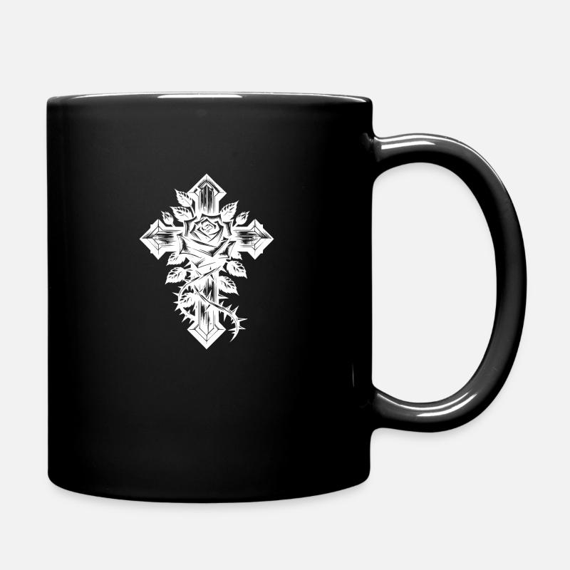 Rose mit Dornen auf elegantem Kreuz - Tasse einfarbig - Schwarz