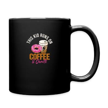 This Kid Runs On Coffee And Donuts Vintage Sprüche - Tasse einfarbig - Schwarz - Rechts