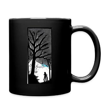 Mann im dunklen Wald Holzschnitt hochkant - Tasse einfarbig - Schwarz - Rechts