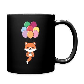 Fox Flies With Colorful Balloons Kawaii Foxes - Full Colour Mug - black - Right