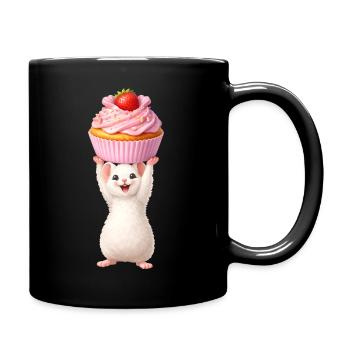 Niedliche Maus mit Erdbeer Cupcake - Tasse einfarbig - Schwarz - Rechts