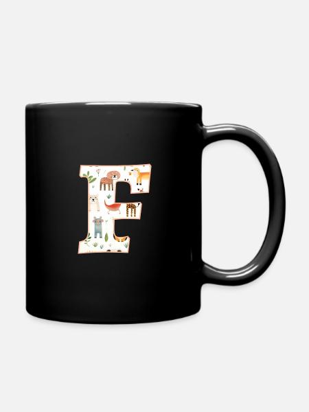 Buchstabe F, Monogramm, Tiermuster - Tasse einfarbig - Schwarz