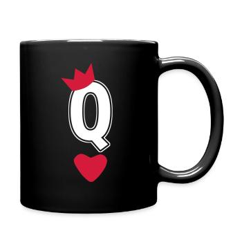 Herz Königin Q Queen Krone Karte - Tasse einfarbig - Schwarz - Rechts