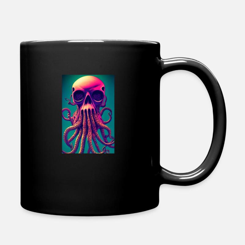 Schädel Skull Blumen Tattoo Octopus Kraken - Tasse einfarbig - Schwarz