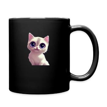 Kleine Weiße Katze mit großen Augen - Tasse einfarbig - Schwarz - Rechts