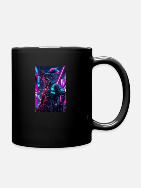 Neon Samurai - Full Colour Mug - black