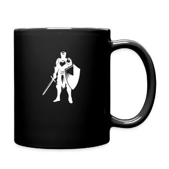 Edeler Ritter mit Schild und Schwert - Tasse einfarbig - Schwarz - Rechts