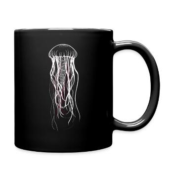 Qualle mit roten Fäden - Jellyfish Motiv - Tasse einfarbig - Schwarz - Rechts