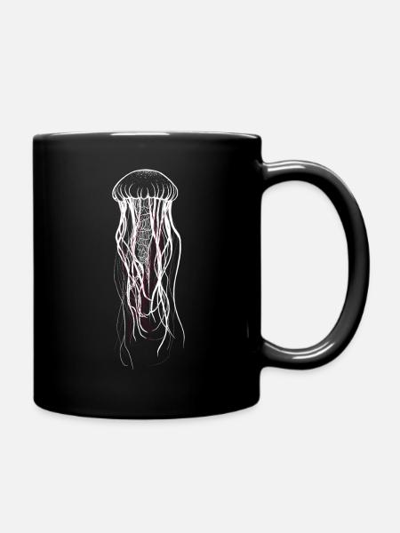 Qualle mit roten Fäden - Jellyfish Motiv - Tasse einfarbig - Schwarz