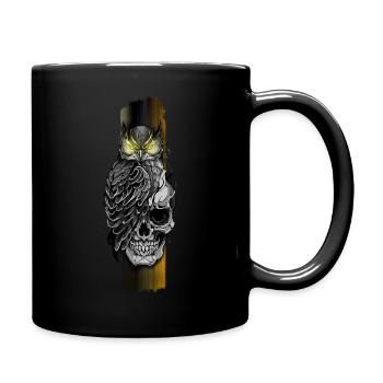 Eule sitzt auf Schädel - Tasse einfarbig - Schwarz - Rechts