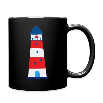 Nautic Design Striped Lighthouse Illustration - Full Colour Mug - black - Right