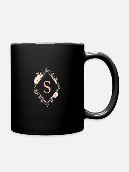 S Monogramm , Floral, Boho - Tasse einfarbig - Schwarz