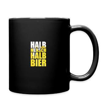 Halb Mensch halb Bier Biertrinker Bierliebhaber - Tasse einfarbig - Schwarz - Rechts