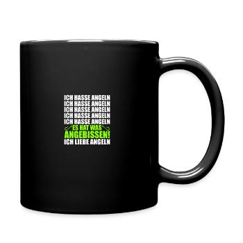 Ich liebe Angeln Angler Angelsport - Tasse einfarbig - Schwarz - Rechts