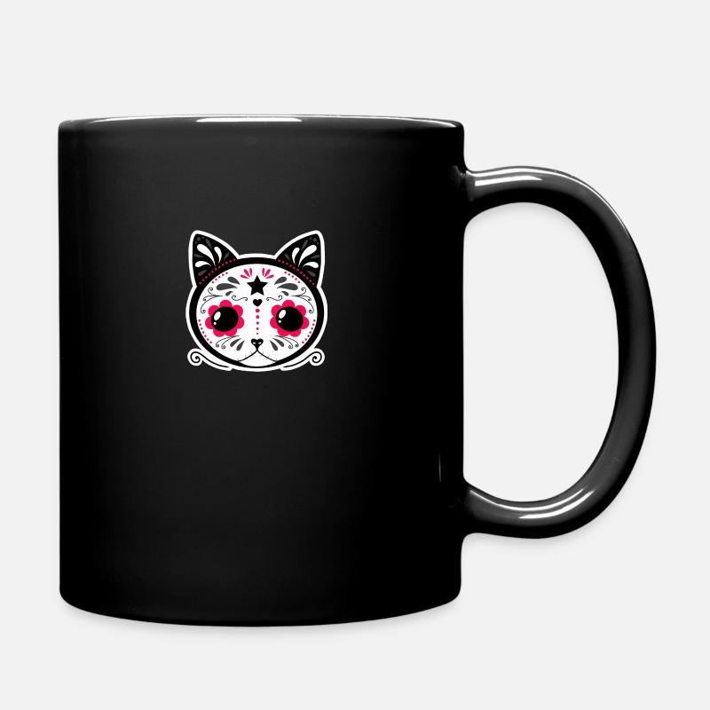 Katze Sugar Skull Dias de muerte - Tasse einfarbig - Schwarz