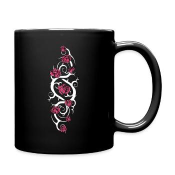 Tribal Rose 1 weiße rosa Rosen - Tasse einfarbig - Schwarz - Rechts