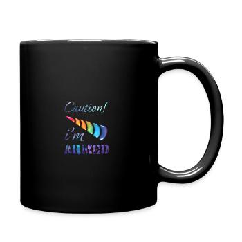 Vorsicht! Ich bin bewaffnetes Einhorn - Tasse einfarbig - Schwarz - Rechts