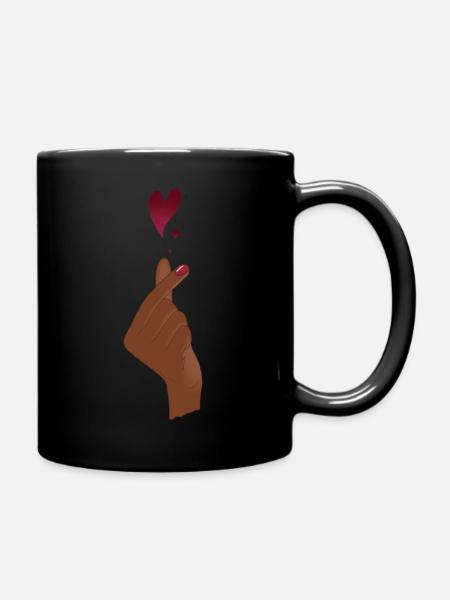 Main noire Doigts coeurs coréen signe de main amour - Mug uni - noir