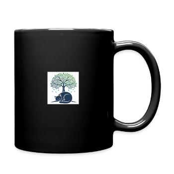 Sleeper cat under tree swirl - Full Colour Mug - black - Right