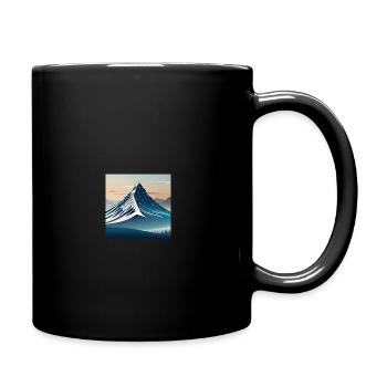 steiler Berg in Blau gezeichnet Sonnenuntergang - Tasse einfarbig - Schwarz - Rechts