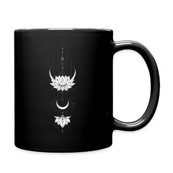 Lotus-Mandala und Mondsichel - Tasse einfarbig - Schwarz - Rechts