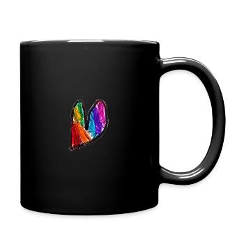 Regenbogenherz Kritzelkunst - Tasse einfarbig - Schwarz - Rechts