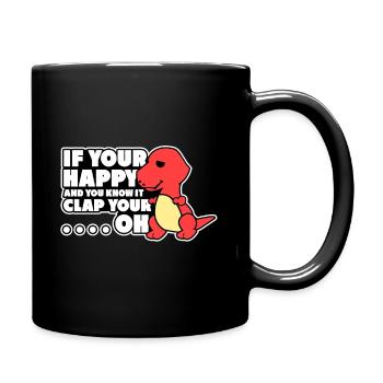 happy clap hands gift animal dino bad luck - Full Colour Mug - black - Right