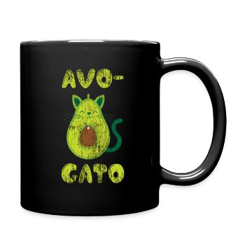 Katze Avocado grün vintage Obst Geschenk süß Tier - Tasse einfarbig - Schwarz - Rechts