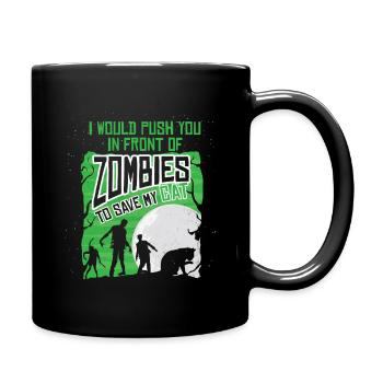 Katze retten vor Zombies schubsen - Tasse einfarbig - Schwarz - Rechts