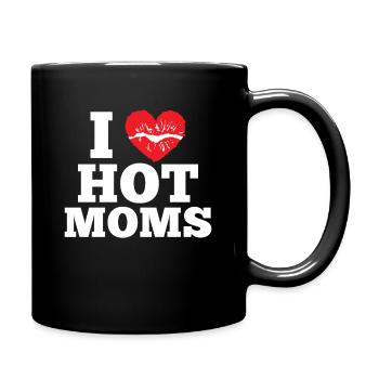 I love hot Moms - kiss imprint humor saying - Tasse einfarbig - Schwarz - Rechts