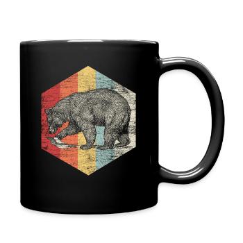 Bär jagt Fisch Natur Wald Geschenk Tier Raubtier - Tasse einfarbig - Schwarz - Rechts