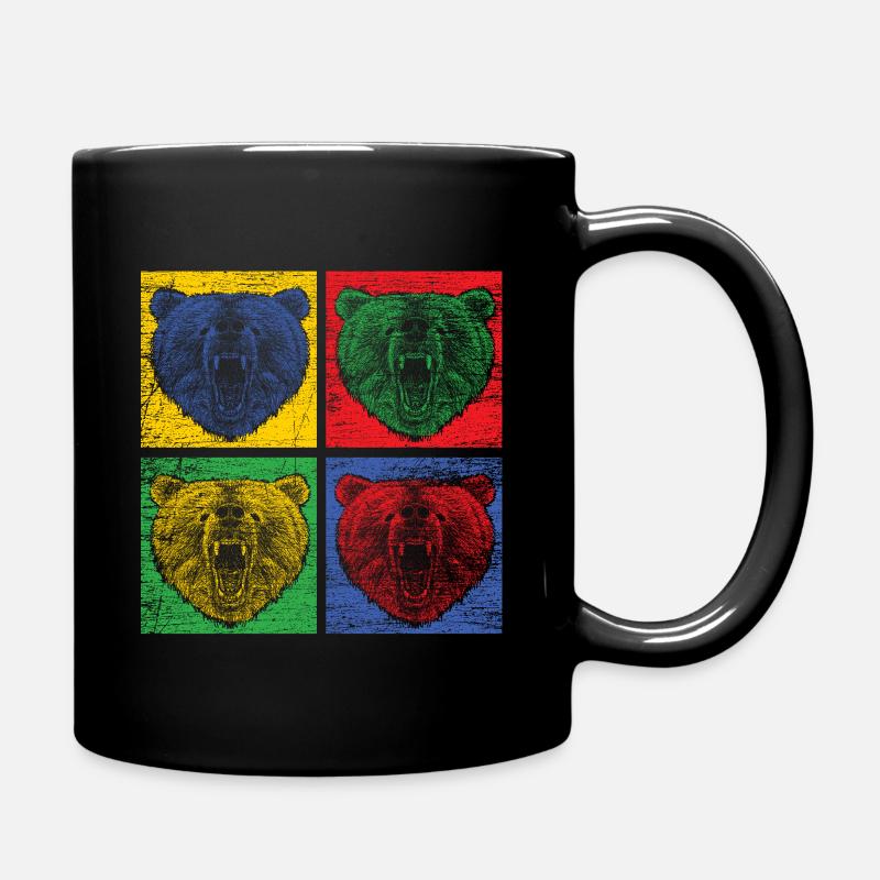 Bär Pop-Art Zoo Tierpark Raubtier Bunt Wald - Tasse einfarbig - Schwarz